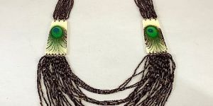 NK 14824 24 Row Purple Seed Bead with Gold Metal Boll Necklace