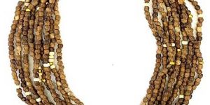 NK 14855 Wooden Bead with Metal Boll Resin Claps Necklace
