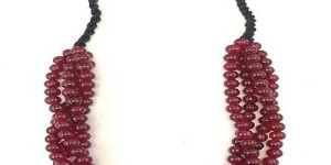 NK 15326 4 Row Mehroon Glass Bead Necklace