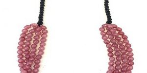 NK 15329 4 Row Pink Glass Bead with Aluminium Nugget Necklace