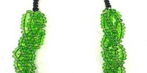 NK 15330 5 Row Green Glass Bead with Gold Aluminium Nugget Necklace