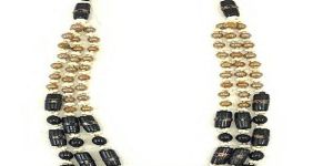 NK 15332 3 Row Glass Bead Black Braided Thread Necklace