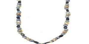 NK 15336 Blue Glass Bead with Yellow Ceramic Pendant Necklace
