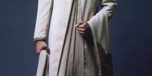 Long One Button Attached Cape Embroidered Sherwani LC - 1