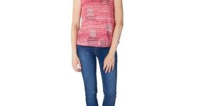 V Neck Red Sleeveless Tops