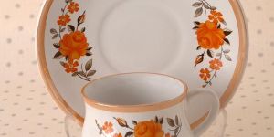 Stoneware Super Flower Cups and Saucers