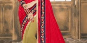 Beige & Pink Party Wear Sarees