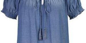 Denim Chambray Voile Peasant Blouse