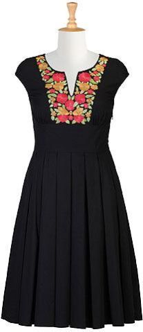 Vibrant Floral Embroidery Poplin Dress