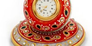 Beautiful Golden Meenakari Work Marble Table Clock 384
