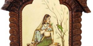 Beautiful Lady Feeding Parrot Wooden Jharokha Gift 439