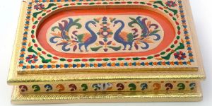 Beautiful Peacocks Golden Meenakari Dryfruit Box