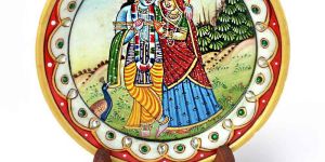 Gold Minakari Marble Radha Krishna Beautiful Plate