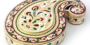 Handmade White Metal Golden Meenakari Dryfruit Box