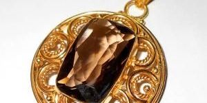 Smoky Quartz Gemstone Designer Gold Plated Brass Pendant