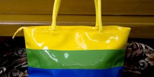 Ladies Glossy Multi Colour Stripe Handbags