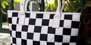 Ladies Two Colour Square Tote Handbags