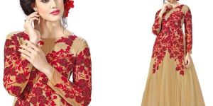 Heavy Designer Red & Cream Color Gown