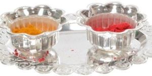 German Silver Kum Kum Bowl with Plate