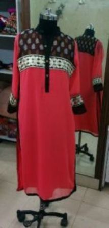 Long Georgette Kurti with Ikat Patch