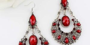 Fayon Weekend Party Antique Silver Red Drop Earrings FY