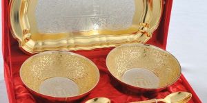 GOLD PLATED BOWL,SPOON SETS with TRAY