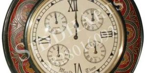 Wooden Hand Painted World Time Clock