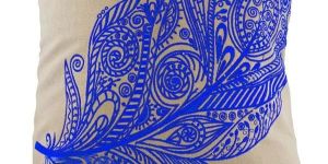 Embroidered Blue Feather Cushion Cover