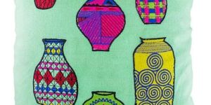 Embroidered Decorative Pots Cushion Cover