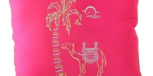 Zari Embroidered Artistic Desert Scene Cushion Cover