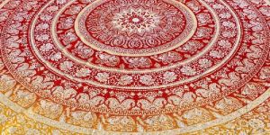 Yellow Round with Fring Dorm Indian Mandala Beach Throw Towel