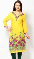 Ladies Yellow Embroidered Cotton Kurti