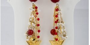 Fashion Jewellery Earrings - Brown garnets and blood red rubies set