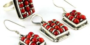 Elegant Coral Oxidized Sterling Silver Jewelry