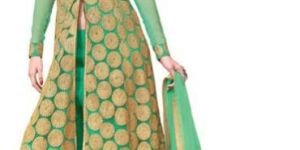 FS2130 Georgette Embrodary Work Green Semi Stitched Saitght Type Suit