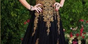 Fs2200  Georgette Embrodary Black Semi Stitched Anarkali Type Gown