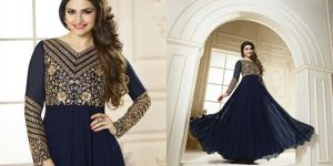 D1070 Blue Semi Stitched Anarkali Suit