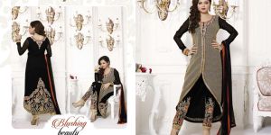 Fs1370 Georgette Embrodary Work  Gray&black  Semi Stitched Saitght Suit