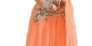 FS1780 Net Embrodary Work Orange Semi Stitched Anarkali Suit