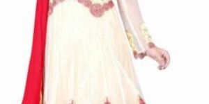 FS1540 Velvet Net Embrodary Work White Semi Stitched Anarkali Suit