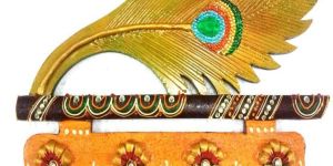 Wooden And Paper Mache Morepankhi Shape Key Holder with Kundan Work