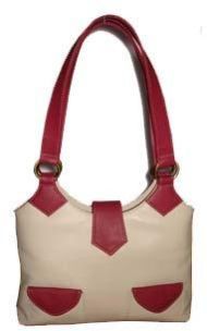 Ladise Leather Hand Bags Red & White Colour
