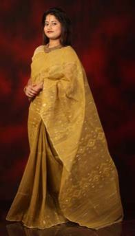 Unicolor Bronze Dhakai Jamdani Sarees