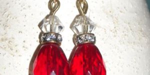 Ruby Czech Glass Teardrop Gold Filled Earrings Red White Gold Earrings