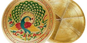 Round Peacock Shaped Hand-made Meenakari Decorative Platter
