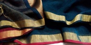 Linen Saree with Golden Zari Border