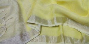 Linen Saree with Silver Zari Border