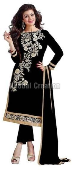 Fancy Black Colored Embroidered Straight Suit