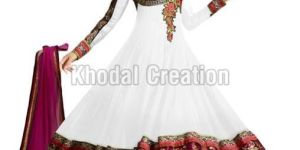 Fancy White Colored  Anarkali Suit