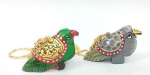 Carved Painted Bird Keychain